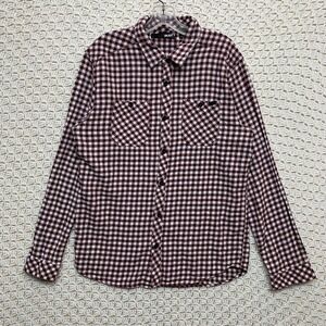 Rusty Shirt Mens Large Burgundy/white Flannel Long Sleeve‎ Button Up 100%Cotton